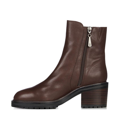 EMU Zeil Leather Calf Block Heeled Boot Walnut Brown Waterproof